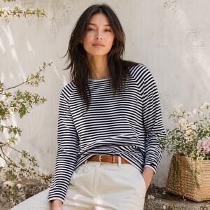 Zadig & Voltaire Camille Sweater SZ S Black White Stripe 100% Cotton Made Italy